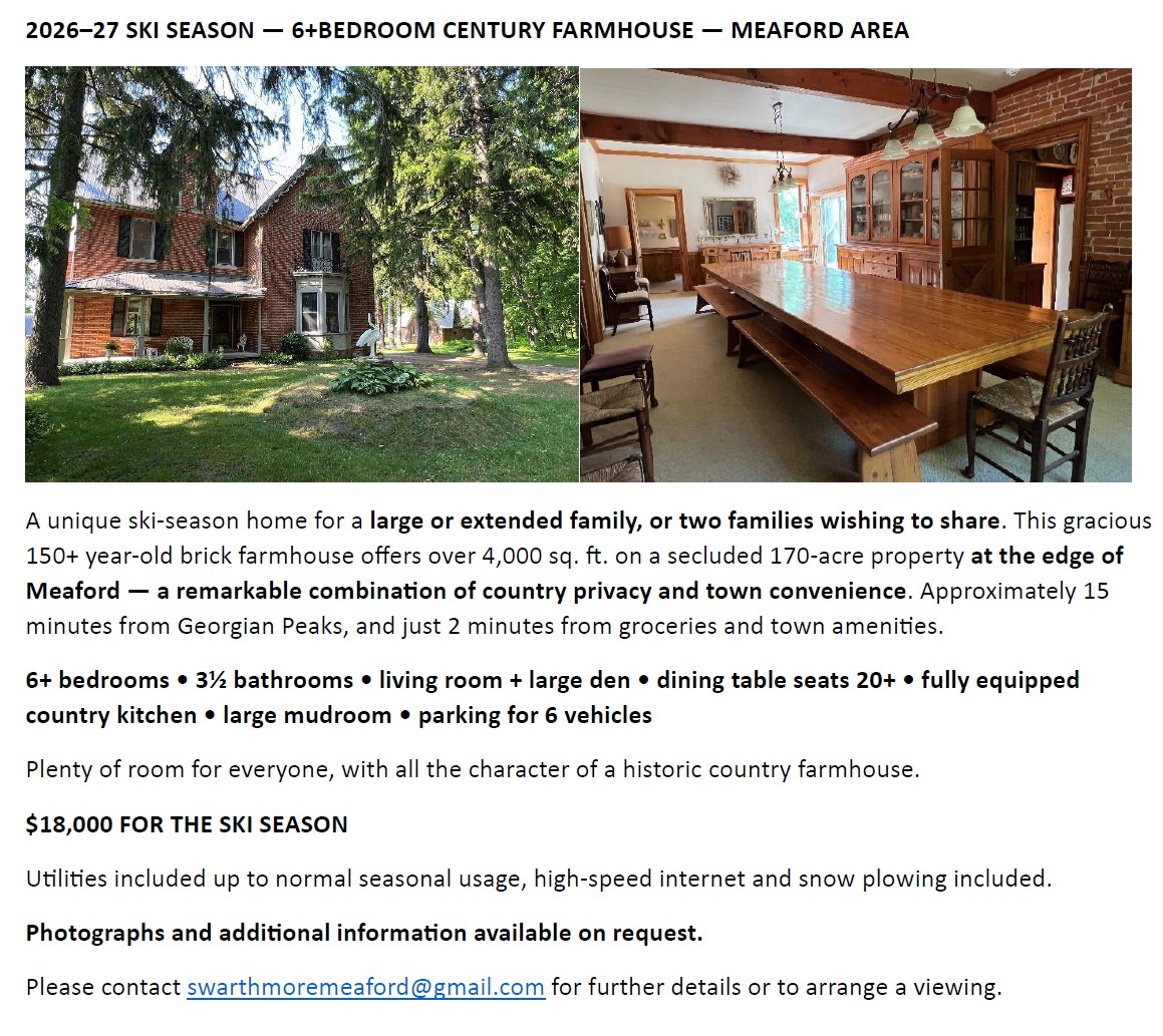 6 bedroom Century Farmhouse to rent for the Ski Season